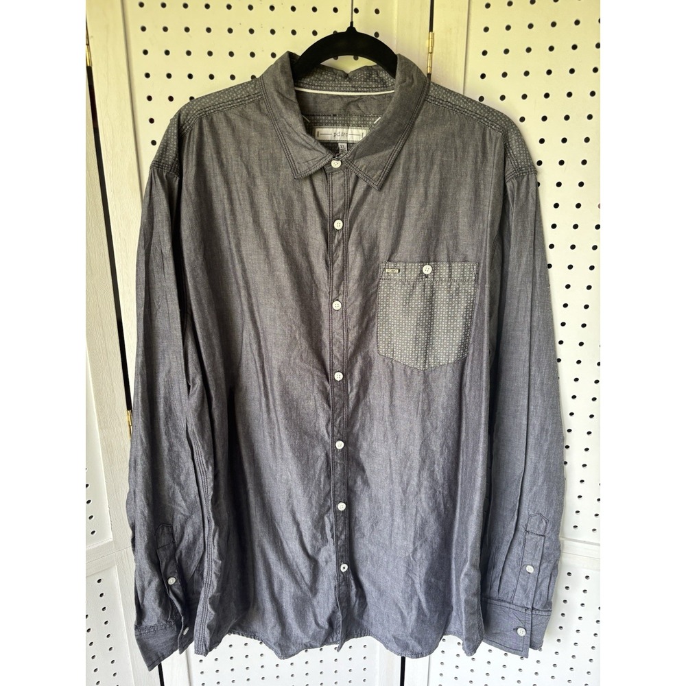 NWT PD&C Men's XL Long SLV Button Down Shirt Gray Pocket Print Casual